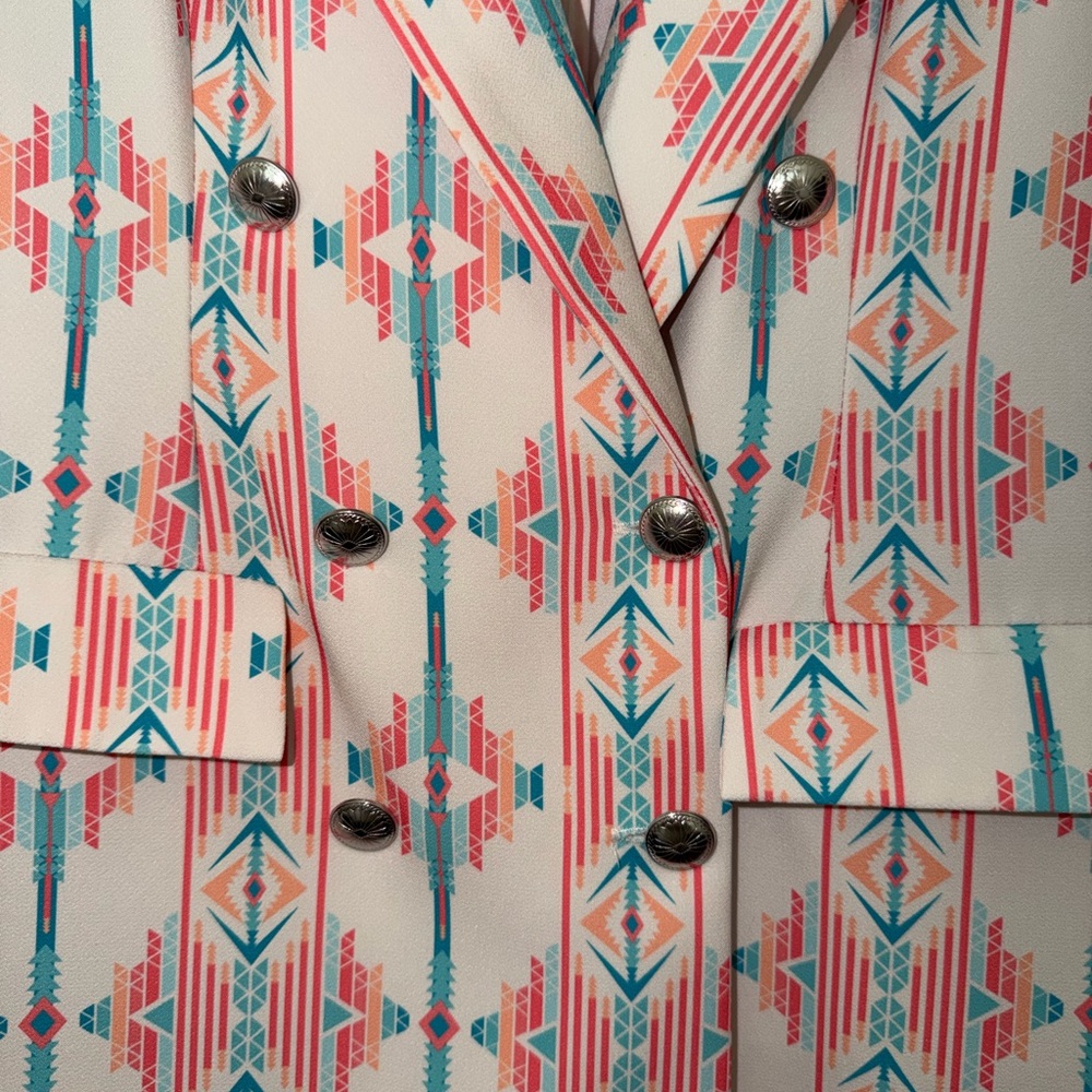 Rock & Roll Denim Women's Patterned Blazer - Coral and Blue - Picture 4 of 6